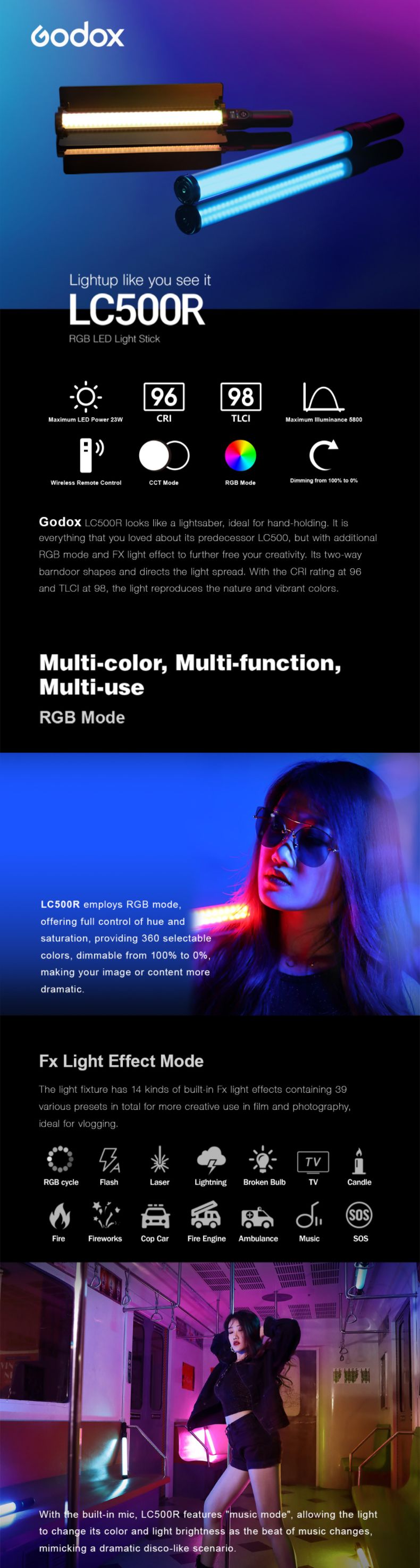 Godox LC500R Light Stick Multi-color Multi-funcition Multi-use