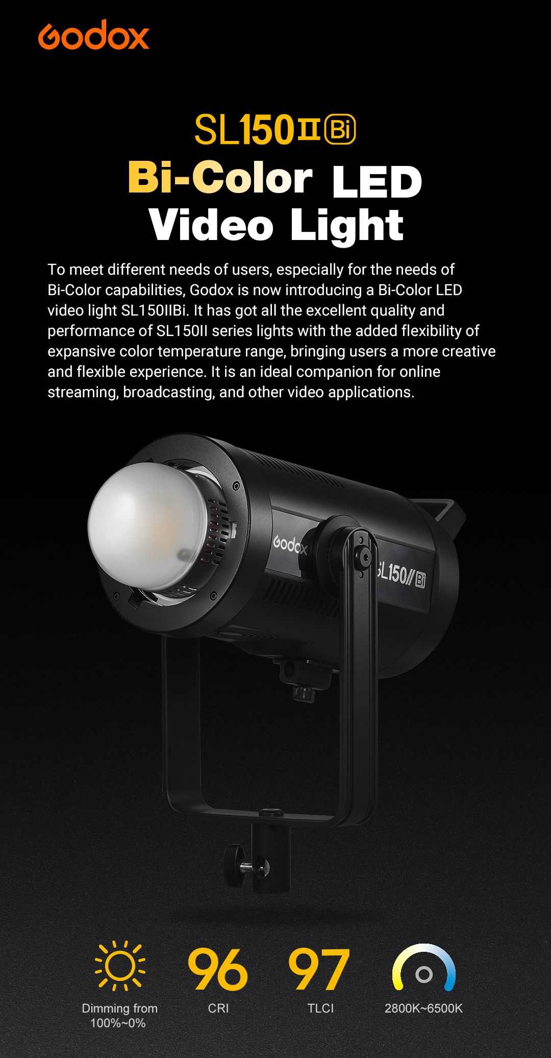 Godox SL-150II Bi-color LED Video Light 2800-6500K - Godox