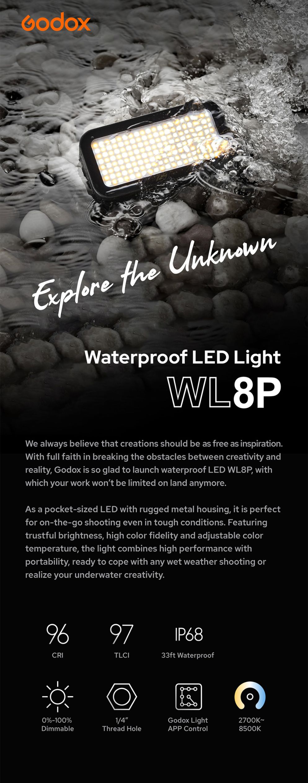 Godox Waterproof LED Light WL8P