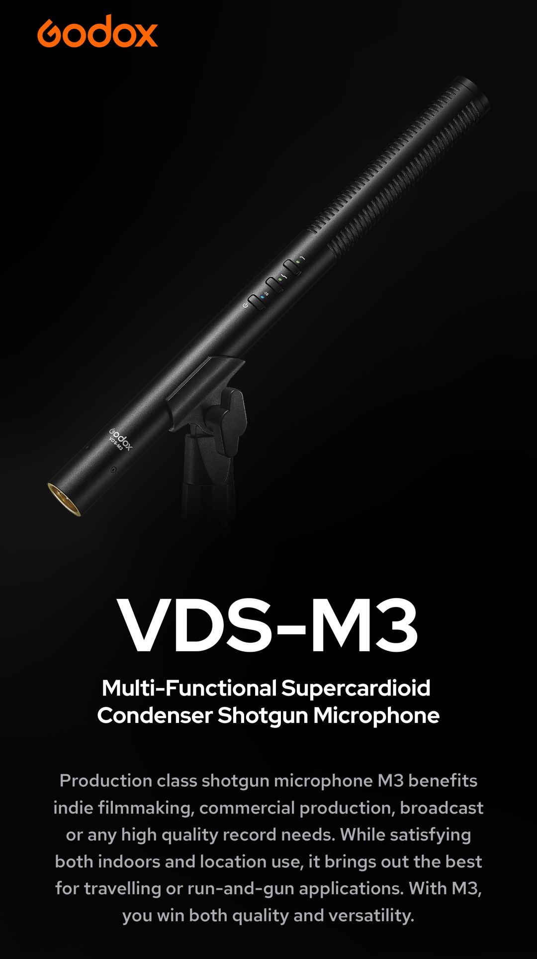 VDS-M3 Multi-Functional Supercardioid Condenser Shotgun Microphone