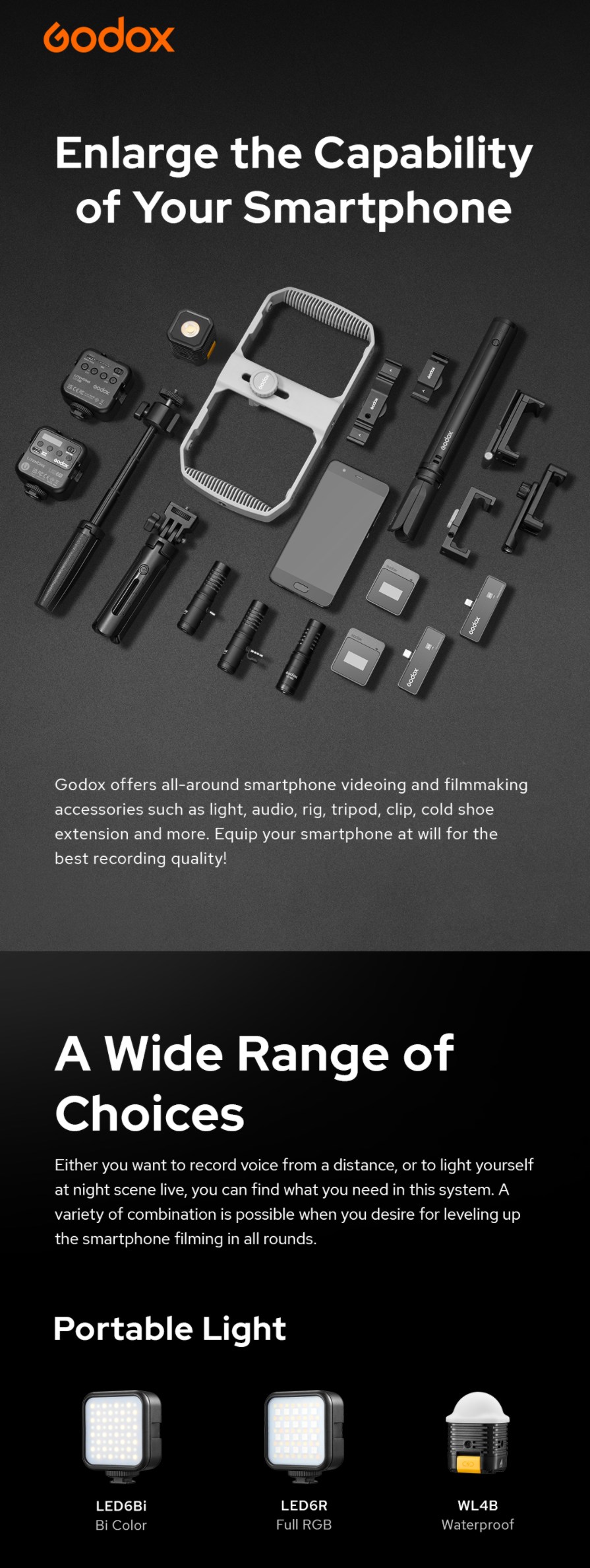 Godox Litemons Vlogging kit - wide range of choices, portable light